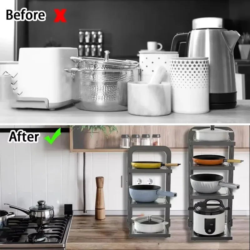 Kitchen Shelves Multi-Layer Pot Storage Rack Adjustable Cabinet under Sink Pan Rack Stainless Household Bowls Organize Holder